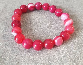 Agate cherry ribbon bracelet - Unique piece - Natural stones - 8 mm - Size 13 - Model #1