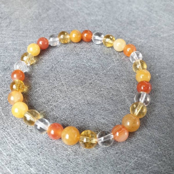 Bracelet Cornaline, Cristal de roche, Citrine & Aventurine jaune - Pierres naturelles - 6mm