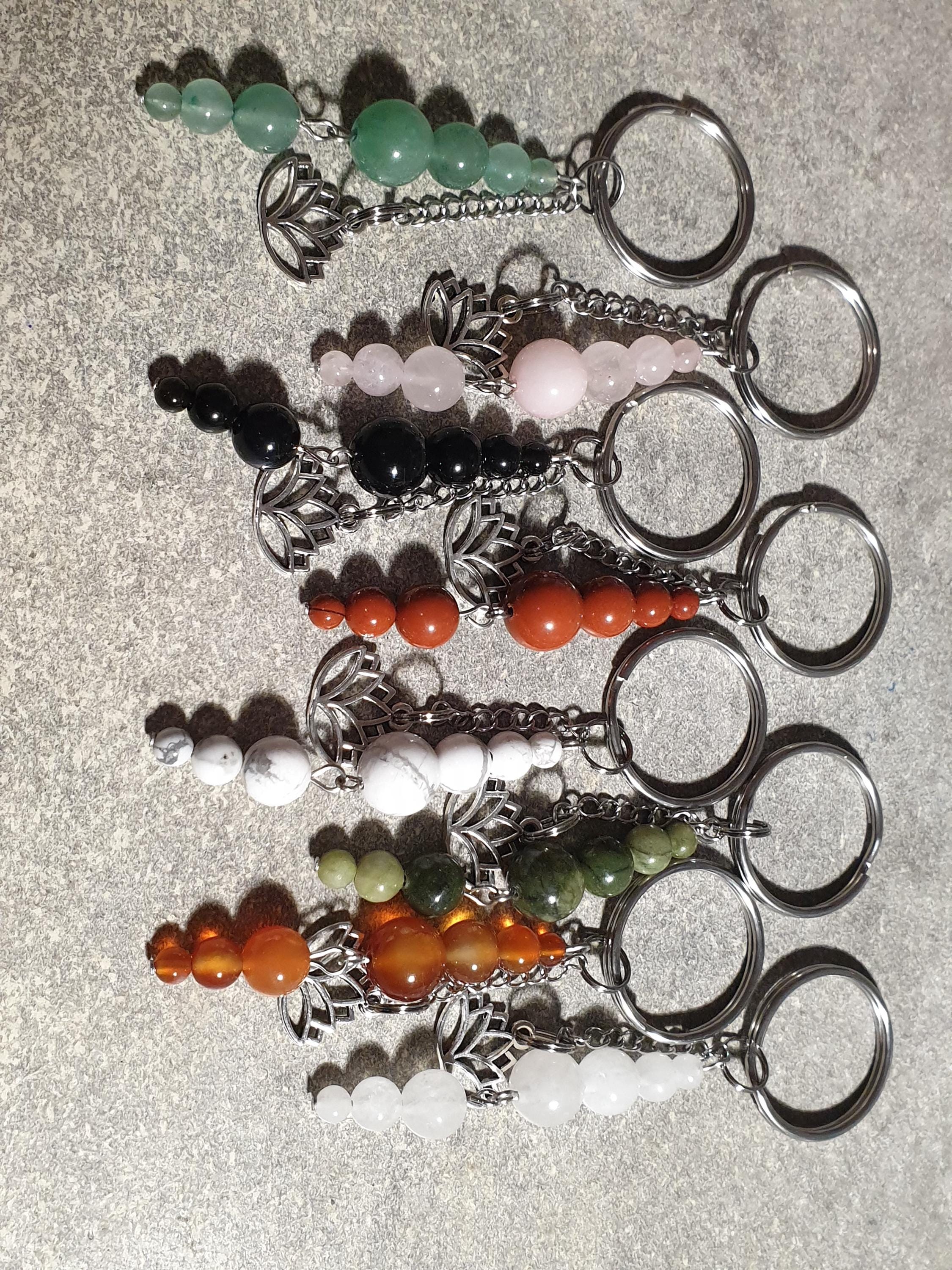 Porte-clés Diffuseur D'huile Essentielle En Pierre De Howlite Et Perles De Lave – Charme Sac à Main Ou Voiture