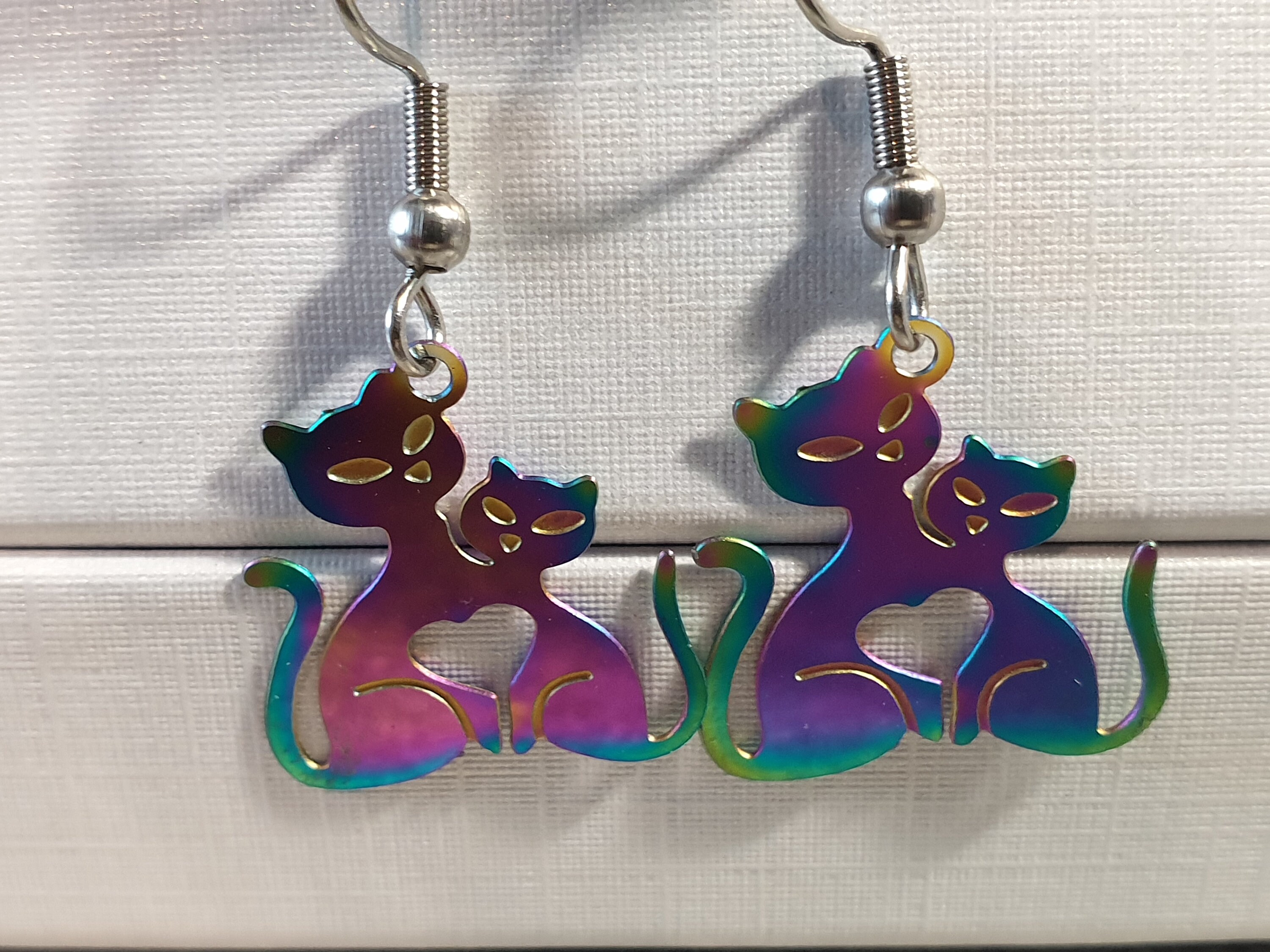 Boucles D'oreilles Chaton Violet – Perle Jaune Et Strass Bleu, Fantaisie Femme