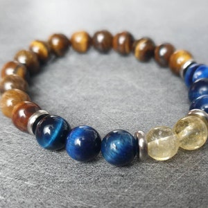 Tiger&#39;s Eye, Hawk&#39;s Eye and Citrine Bracelet - Natural stones - 8 mm