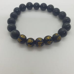 黒曜石 & 塗装黒曜石ブレスレット - ユニークな作品 - 天然石 - 8 mm - サイズ 14