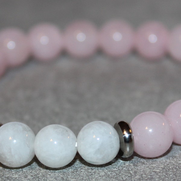 Bracelet Quartz rose & Pierre de lune - Pierres naturelles - 8mm