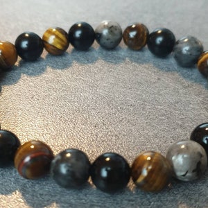 Pulsera Ojo de Tigre, Obsidiana y Labradorita - Piedras naturales - 8 mm