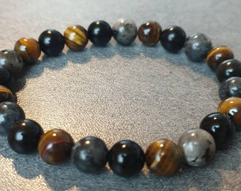 Tiger's Eye, Obsidian & Labradorite Bracelet - Natural stones - 8 mm
