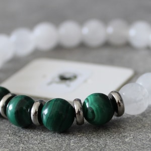White Jade & Malachite Bracelet - Natural Stones - 8 mm