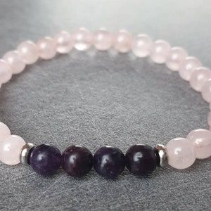 Rose Quartz & Lepidolite Bracelet - Natural stones - 6 mm