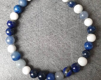 Bracelet Ajustable En Pierres Naturelles - Aventurine Bleue, Lapis Lazuli, Howlite Et Hématite Dorée