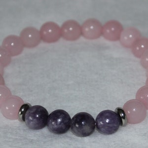 Rose Quartz & Lepidolite Bracelet - Natural stones - 8 mm