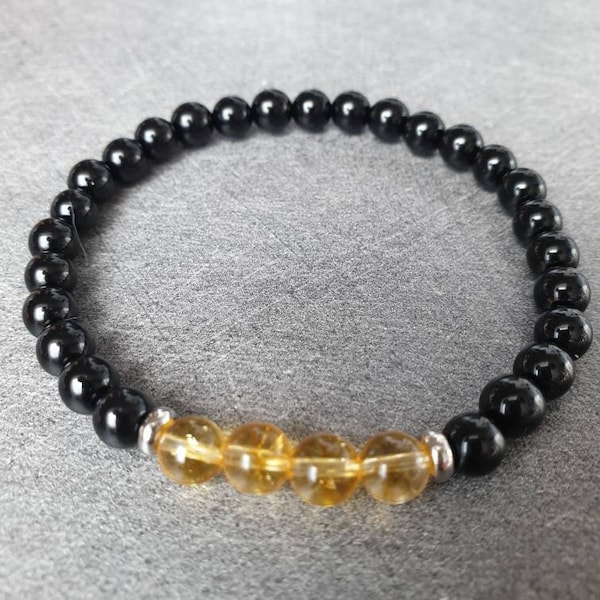 Bracelet Agate noire & Citrine - Pierres naturelles - 6mm