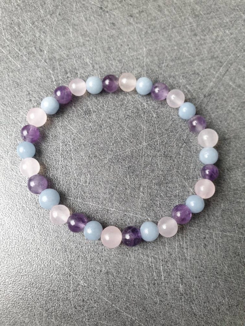 Angelite, Rose Quartz & Amethyst Bracelet Natural stones 6 mm image 7