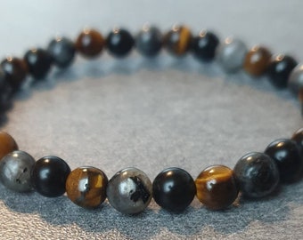 Bracelet Obsidienne, Labradorite & Oeil-de-tigre - Pierres naturelles - 6mm