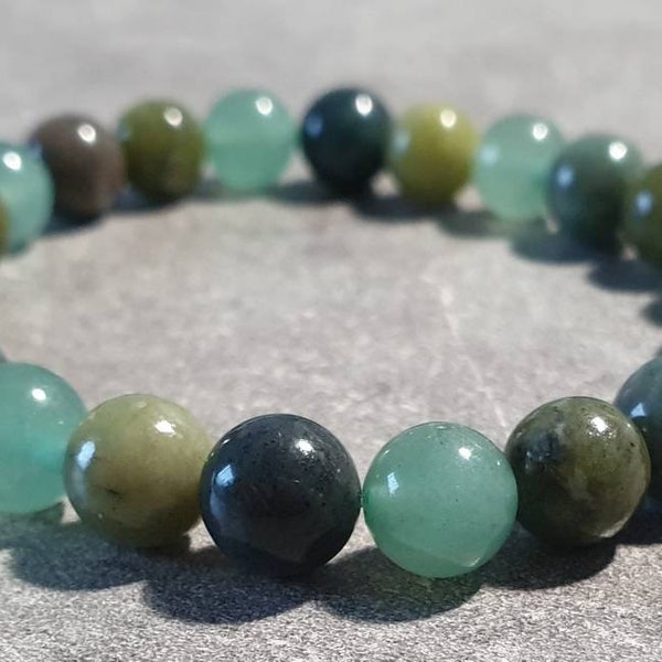 Bracelet Jade vert, Aventurine verte & Chrysocolle - Pierres naturelles - 8 mm