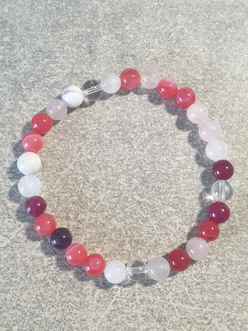Bracelet Rose Quartz, Rock Crystal, Pink-mauve Banded Agate & Howlite ...