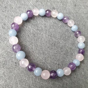 Angelite, Rose Quartz & Amethyst Bracelet Natural stones 6 mm image 6