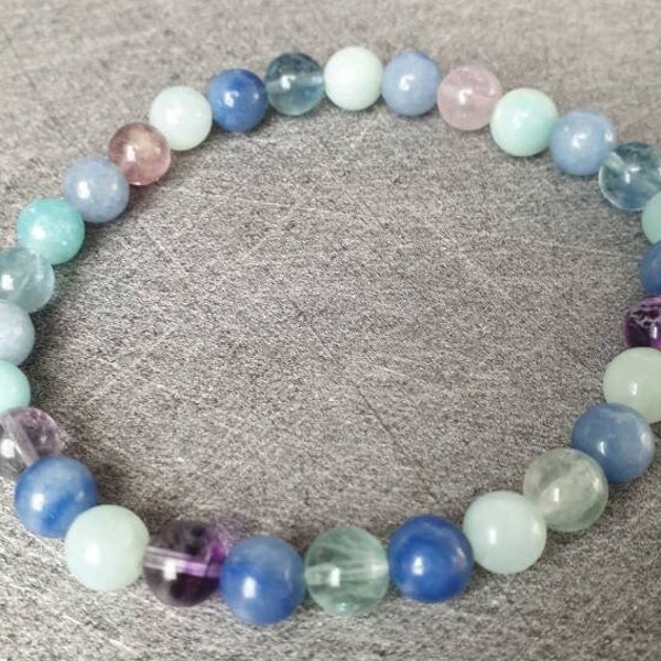 Bracelet Fluorite, Amazonite & Aventurine bleue - Pierres naturelles - 6mm