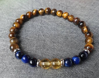 Tiger's Eye, Hawk's Eye & Citrine Bracelet - Natural stones - 6 mm