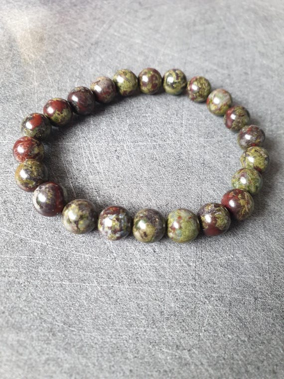 Bracelet En Pierres Naturelles Jaspe Sang De Dragon - Perles 8mm - Fait Main Sur Mesure - Neuf Sans Emballage