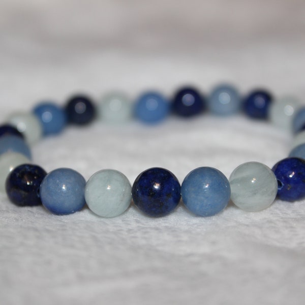 Bracelet Lapis-lazuli, Aigue-marine & Aventurine bleue - Pierres naturelles - 8mm