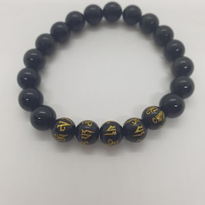 黒曜石 & 塗装黒曜石ブレスレット - ユニークな作品 - 天然石 - 8 mm - サイズ 15