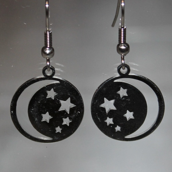 Boucles d'oreilles Lune et étoiles