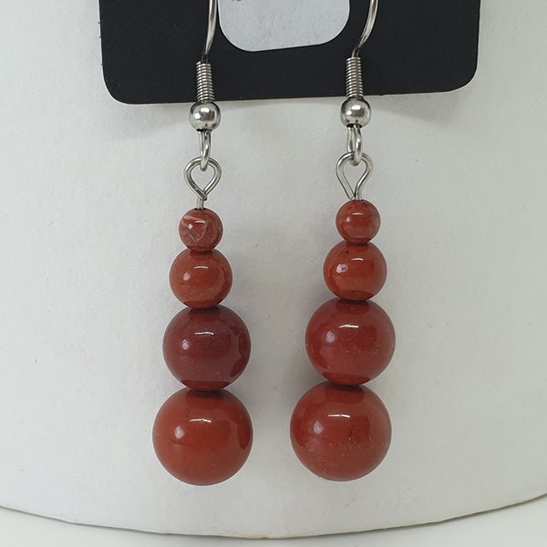 Red Jasper earrings - natural stones - 4, 6.8 & 10 mm