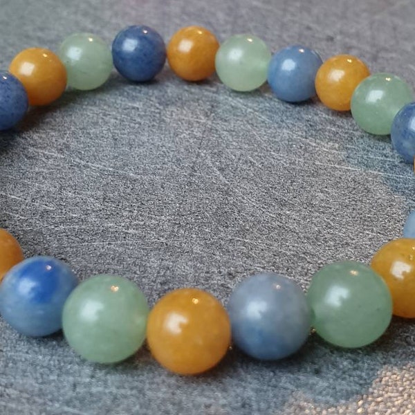 Bracelet Aventurine verte, bleue & jaune - Pierres naturelles - 8mm