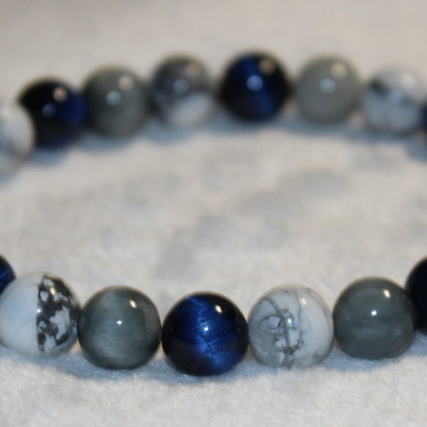 Howlite, Eagle's Eye & Hawk's Eye Bracelet - Natural stones - 8 mm