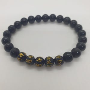 黒曜石 & 塗装黒曜石ブレスレット - ユニークな作品 - 天然石 - 8 mm - サイズ 19