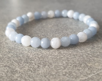 Aquamarine, Angelite & Moonstone Bracelet - Natural stones - 6 mm