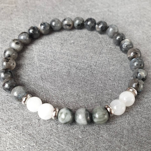 Labradorite bracelet, Eagle's eye and Moonstone - Natural stones - 6mm