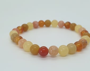 Pulsera de Jade Amarillo, Aventurina Amarilla, Cornalina y Calcita - Piedras naturales - 6 mm