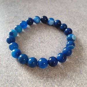 Blue banded agate bracelet - Unique piece - Natural stones - 8 mm - Size 14 - Model #3