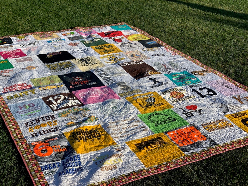 Tshirt quilts, T-shirt quilt, Custom quilts, Memory quilts, Sorority quilt, Graduation quilt, Sports quilt, Keepsake quilt, DEPOSIT 100.00 image 5