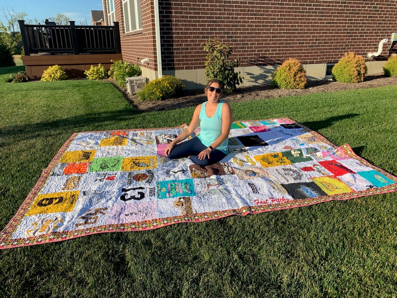 Tshirt quilts, T-shirt quilt, Custom quilts, Memory quilts, Sorority quilt, Graduation quilt, Sports quilt, Keepsake quilt, DEPOSIT 100.00 image 6