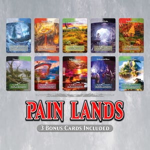 PAIN LANDS Set - Full Art - 10 MTG Proxy Pain Lands for Commander Edh/cEDH - Brushland, Shivan Reef, Underground River & More +3 Bonus Cards