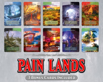 PAIN LANDS Set - Full Art - 10 MTG Proxy Pain Lands for Commander Edh/cEDH - Brushland, Shivan Reef, Underground River & More +3 Bonus Cards