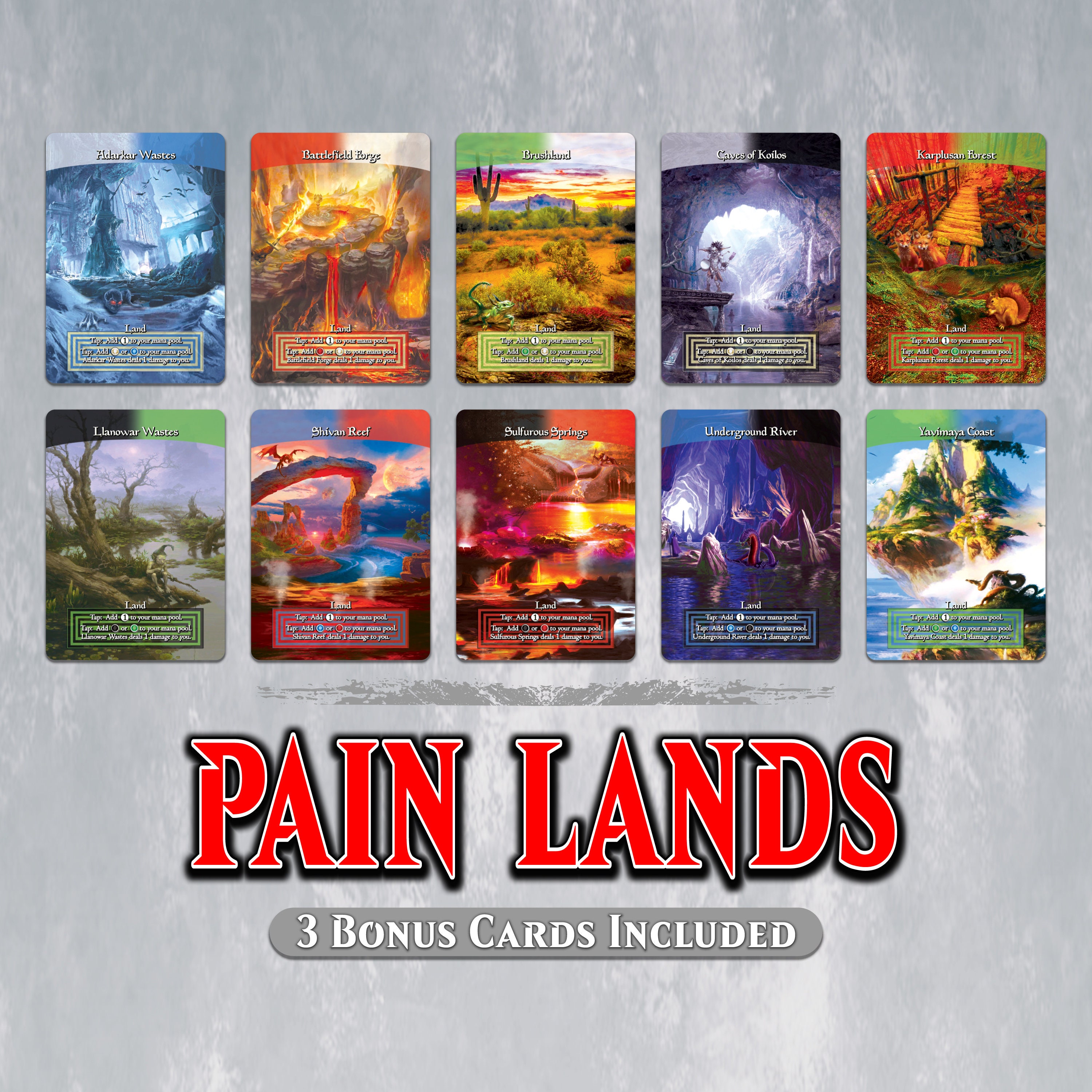PAIN LANDS Set - Full Art - 10 MTG Proxy Pain Lands for Commander