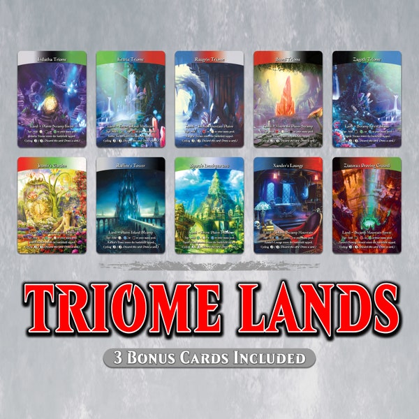 TRIOME LANDS Set - Full Art - 10 MTG Proxy Triome Lands for Commander Edh/cEDH - Luxury Suite, Savai, Raugrin Triome & More + 3 Bonus Cards