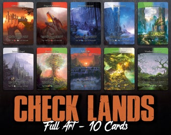 Set of 10 Full Art Check Lands (Custom Cards Alternate Art) + 2 Bonus Cards