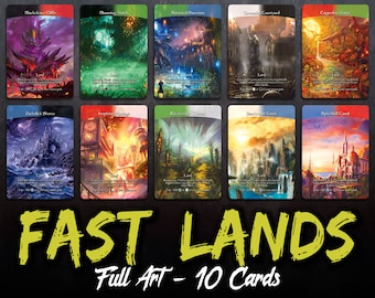 Set of 10 Full Art Fast Lands (Custom Cards Alternate Art) + 2 Bonus Cards