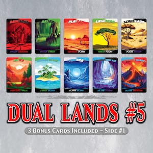 DUAL LANDS Set #5 - Full Art - 10 MTG Proxy Dual Lands, 2-Sided for Commander Edh/cEDH - Underground Sea, Volcanic Island + 3 Bonus Cards