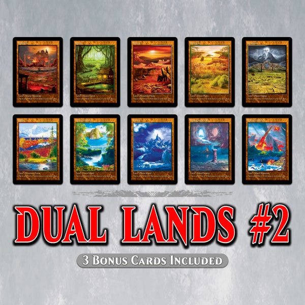 DUAL LANDS Set #2 - Set of 10 MTG Proxy Dual Lands for Commander Edh/cEDH - Taiga, Badlands, Bayou, Plateau, Tundra & More + 3 Bonus Cards