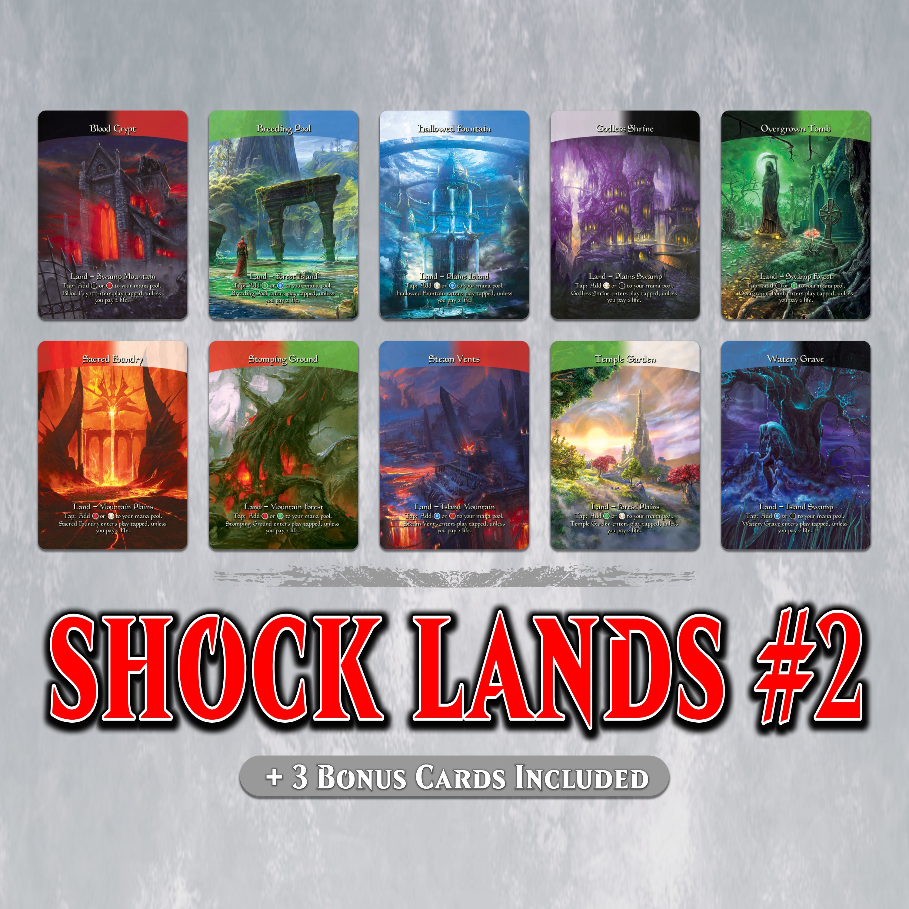SHOCK LANDS Set #2 - Full Art - 10 MTG Proxy Fetch Lands for SHOCK LANDS Set #2 - Full Art - 10 MTG Proxy Fetch Lands for