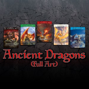 Conjunto de 5 cartas de dragones antiguos (arte completo - dragón antiguo de latón, bronce, cobre, oro y plata) Tarjetas personalizadas Arte alterado