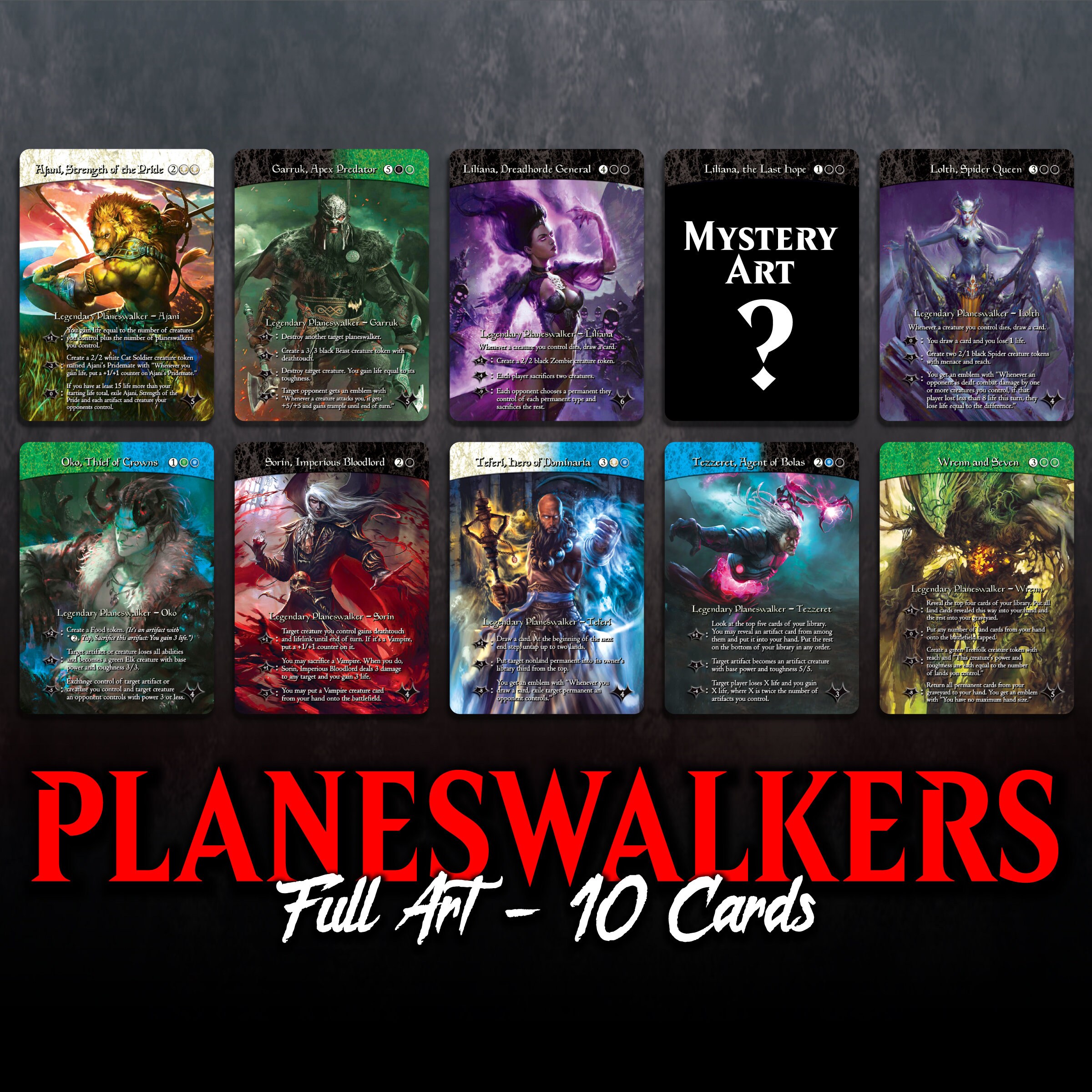 Full Art Set of 10 Planeswalkers (custom Cards Alternate Art) + 2