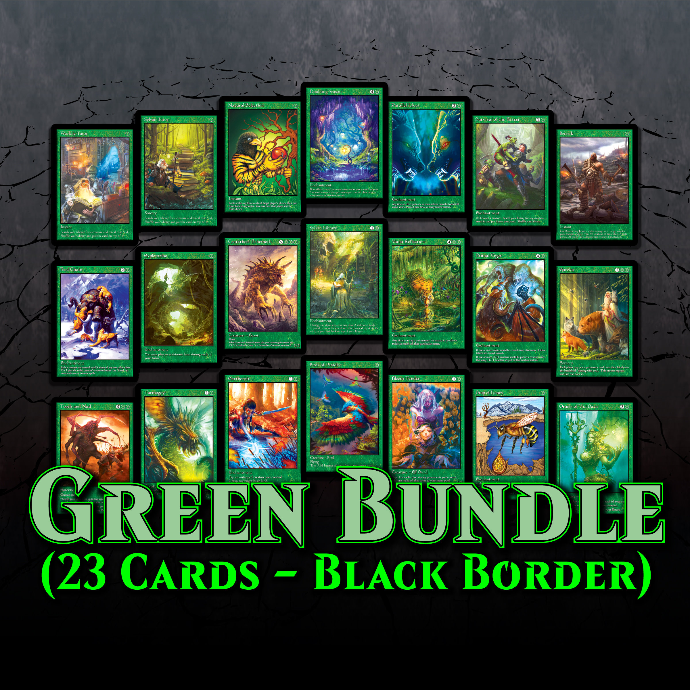 GREEN CARD BUNDLE (alternate Art With Black Borders) 23 Cards - Etsy