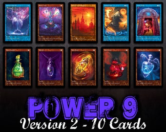 Set of Power 9 + Library of Alexandria (V.2) & 2 Bonus Cards Custom Cards Altered Art