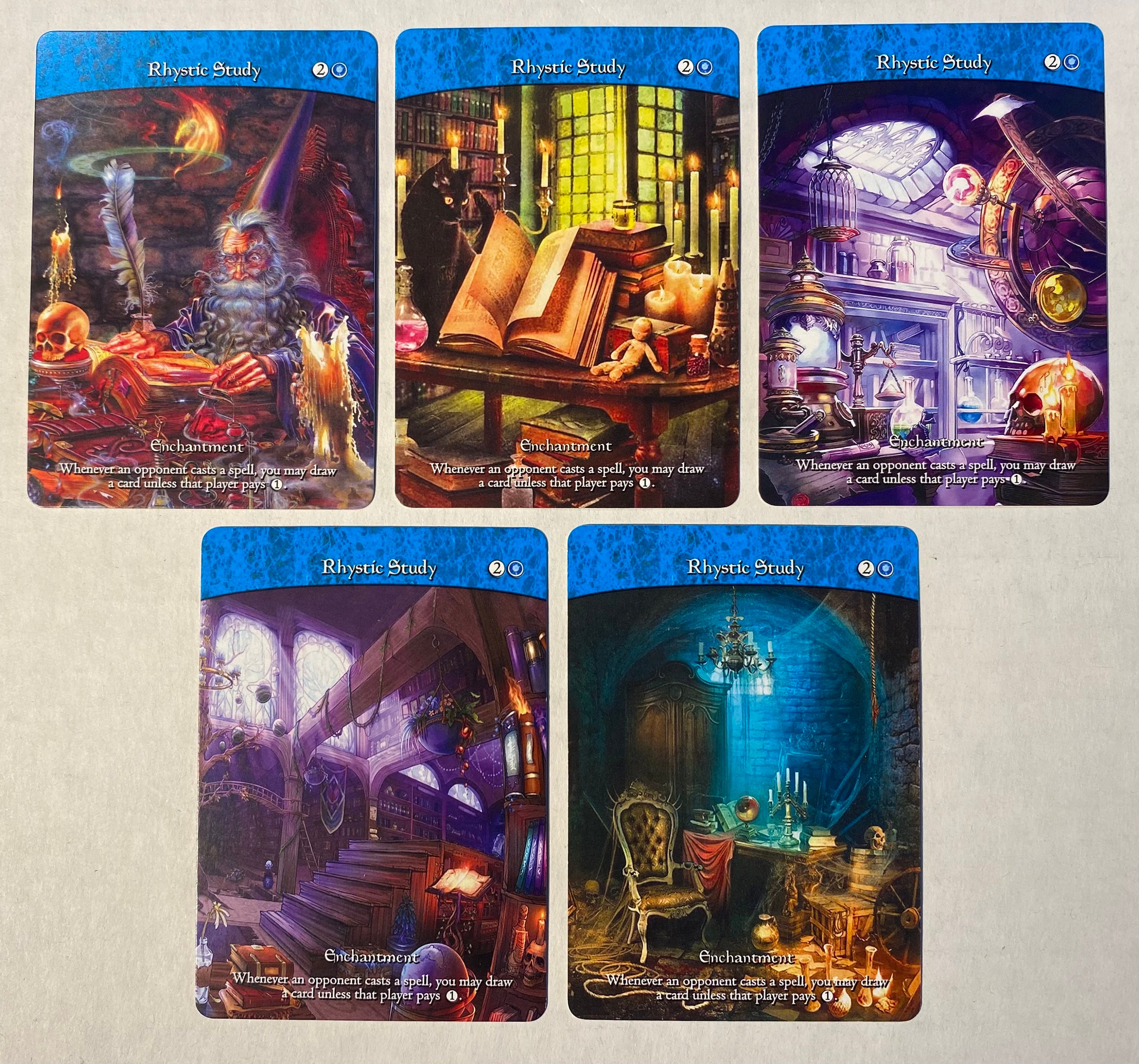 リスティックの研究 5枚セット Rhystic Study 5-pack Set (full Art) Custom Cards Altered Art