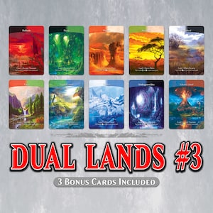 DUAL LANDS Set #3 - Full Art - 10 MTG Proxy Dual Lands for Commander Edh/cEDH - Taiga, Badlands, Bayou, Tundra & More + 3 Bonus Cards